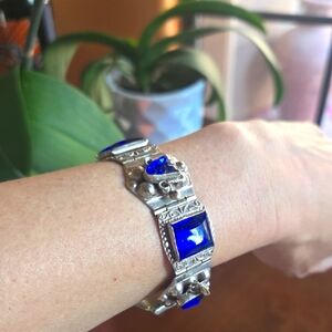 Aztec Style Vintage Blue GlassPiece! & Silver Bracelet
